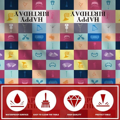 Vencubi Music Theme Birthday Tablecloth 98x53in