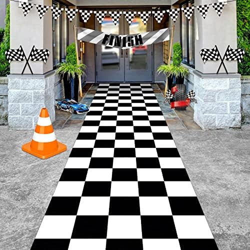 Fabbay 2 Pcs Halloween Party Aisle Runner Checkered Pattern Polyester
