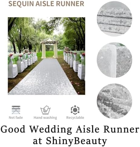 ShinyBeauty Silver Sequin Aisle Runner 3FTx15FT