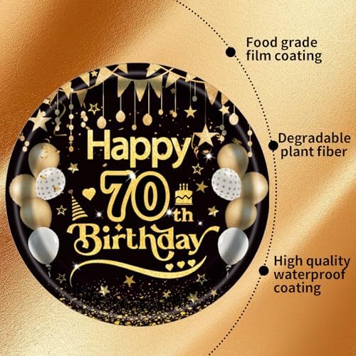 75pcs Black Gold Birthday Party Tableware Set for 25 Guests