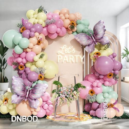 144Pcs Pastel Butterfly Balloon Arch Kit for Spring Decorations