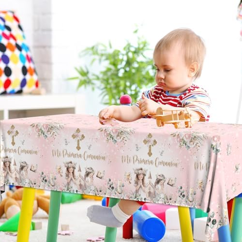 3Pcs First Communion Table Cloth with Golden Cross and Flowers