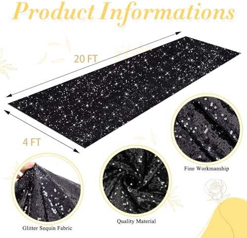 Black Sequin Aisle Runner 4FTx20FT for Weddings and Parties