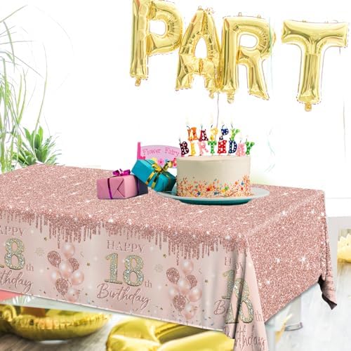 18th Birthday Decorations 3pcs Rose Gold Tablecloth for Girls