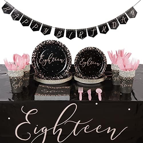 Sparkle and Bash 18th Birthday Party Set - 170 Piece Pink Black Polka Dot