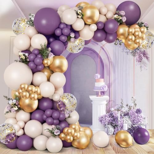 127pcs Purple Gold White Balloon Arch Kit for Decorations