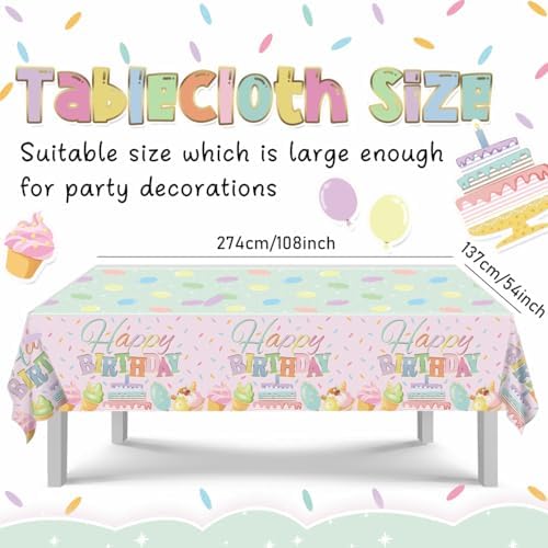 Zhynice Happy Birthday Tablecloth Set 3 Pcs Macaron Birthday Decorations