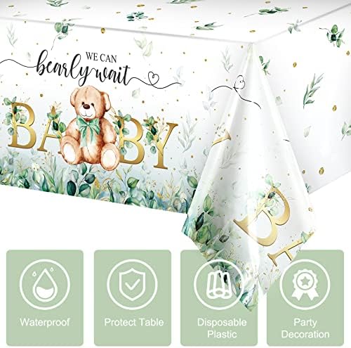 Tegeme Bear Baby Shower Tablecloth 54x108 Inch 3 Pack Green