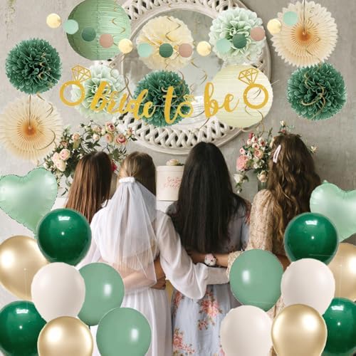 Sage Green Bridal Shower Decor Kit with Gold Balloons