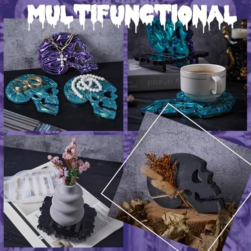 Halloween Skull Silicone Mold Set 4pcs with Holder
