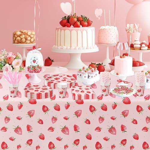 Strawberry Birthday Party Decorations Tablecloth 3 Pcs 54x108 Inches