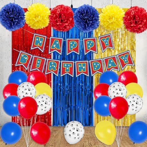 Mcoolar Paw Birthday Decorations Blue Orange Puppy Theme Kit