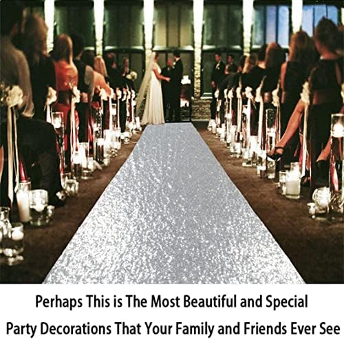 ShinyBeauty Silver Sequin Aisle Runner 3FTx15FT