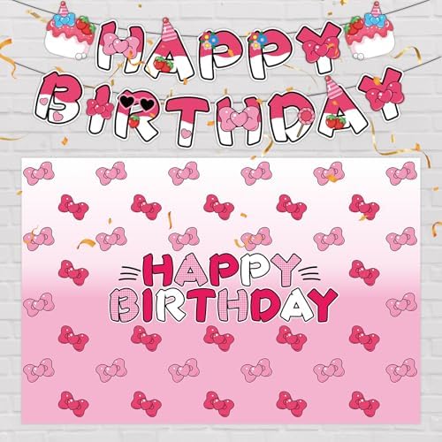 Pink Bow Cartoon Cat Birthday Party Decor Kit