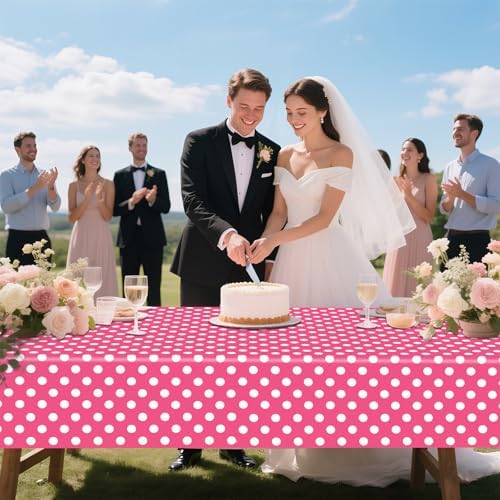 2 Pack Pink Polka Dot Tablecloth 54x108 Inches