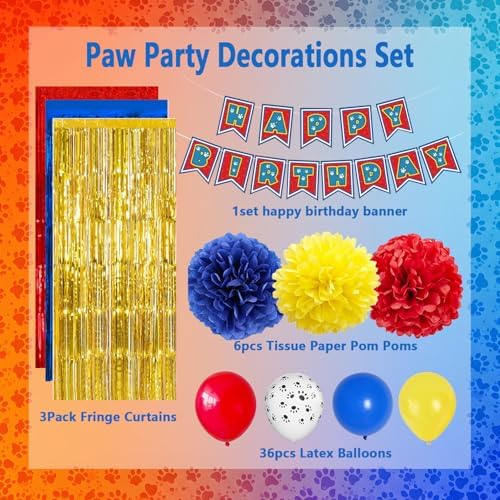 Mcoolar Paw Birthday Decorations Blue Orange Puppy Theme Kit