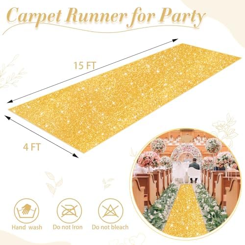 Gold Aisle Runner for Wedding Ceremony 4FTx15FT Sparkle Carpet Runner