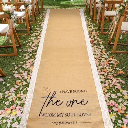 Tondiamo 40 Inch x 30 ft Burlap Wedding Aisle Runner with Lace