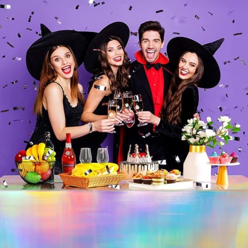 Cabilock 2pcs Rectangle Tablecloth Iridescent Holographic Foil Party Cover