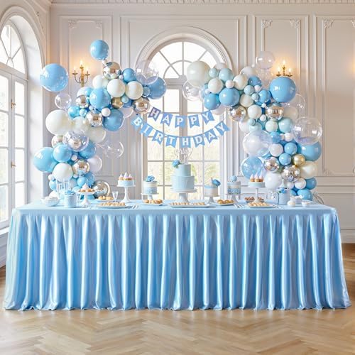 Glitter Blue Tablecloth 8ft Rectangle Table with Ruffles Skirt