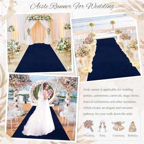 MODFUNS Navy Blue Velvet Aisle Runner 5x20ft Wedding Carpet Runner