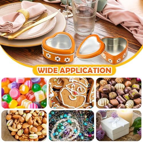 Supervitae 30 Pcs Heart Shaped Metal Tins with Clear Window Lids