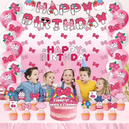 Pink Bow Cartoon Cat Birthday Party Decor Kit