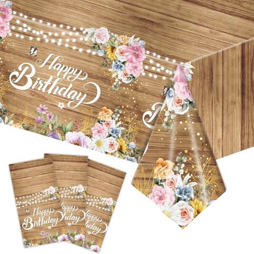 3 Pack Wood Grain Tablecloths for Rectangle Table 54x108 Inch