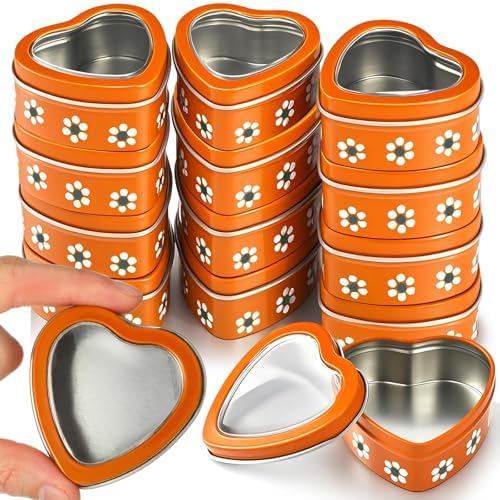 Supervitae 30 Pcs Heart Shaped Metal Tins with Clear Window Lids