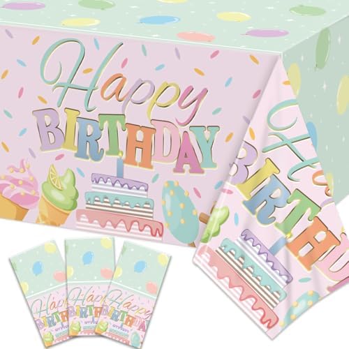 Zhynice Happy Birthday Tablecloth Set 3 Pcs Macaron Birthday Decorations