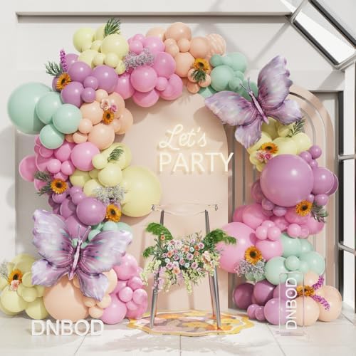 144Pcs Pastel Butterfly Balloon Arch Kit for Spring Decorations