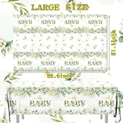 3Pack Sage Green Eucalyptus Tablecloths for Baby Shower and Birthday Parties