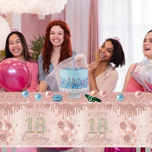 18th Birthday Decorations 3pcs Rose Gold Tablecloth for Girls