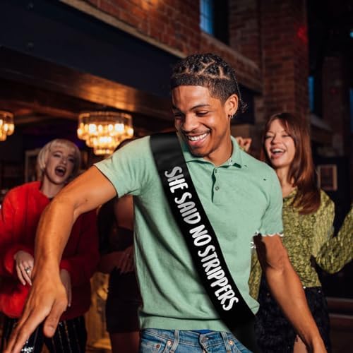 Groom Sash with She Said No Strippers - Black Silver