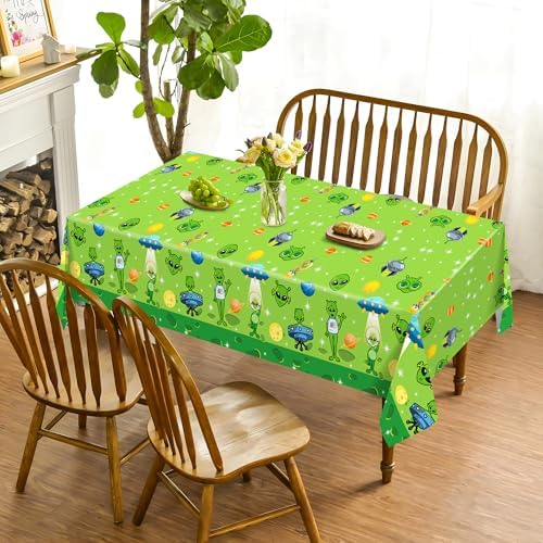 Green Alien Party Tablecloth with UFO Theme