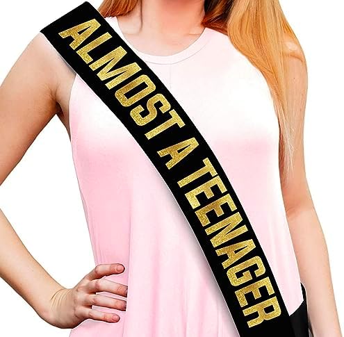 Almost a Teenager Black and Gold Glitter Sash