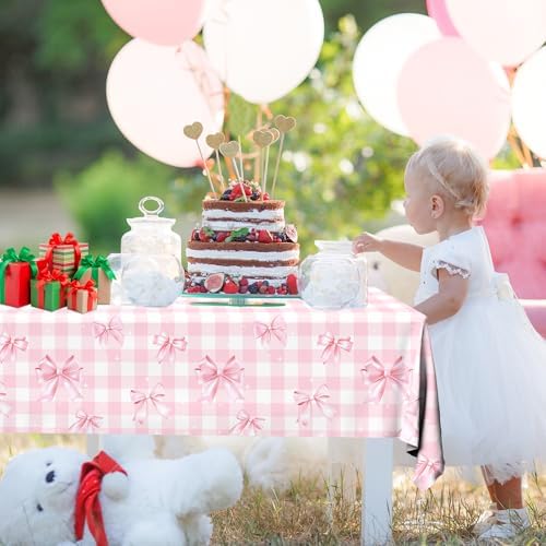 3Pcs Pink Bow Tablecloths Coquette Birthday Decorations