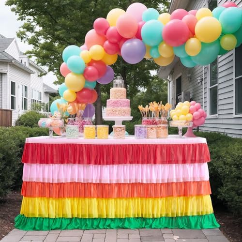 Rainbow Tutu Table Skirt 9ft for Birthday Party Decorations