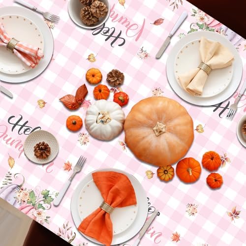 Lenyunge Fall Tablecloths 3pcs Pink White Checkered Plaid Tablecloth Rectangle