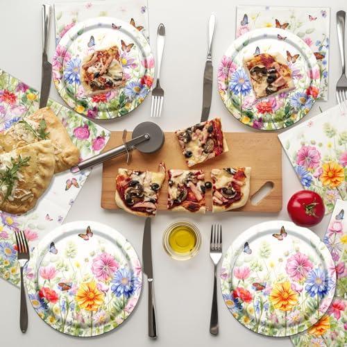 CMUSKO Wildflower Party Decor Set 60Pcs Plates Napkins