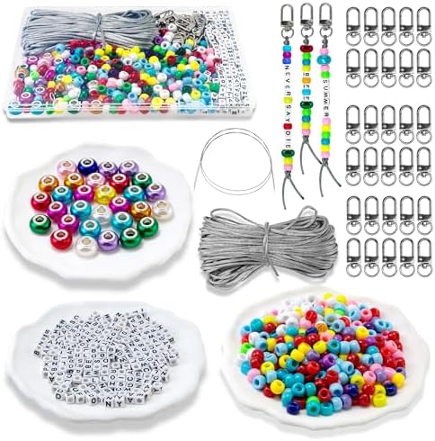 AOUXSEEM DIY Beaded Keychain Kit with Letters and Swivel Clasp