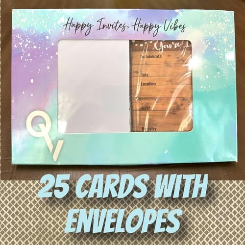 25 Rustic Invitations with 25 Envelopes for Events