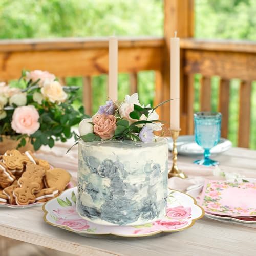 Tanlade 96 Pcs Pink Floral Plates Napkins Set for 24 Guests