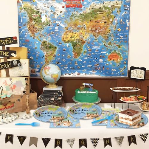 48Pcs Travel Themed Adventure Party Decorations Plates Napkins Forks