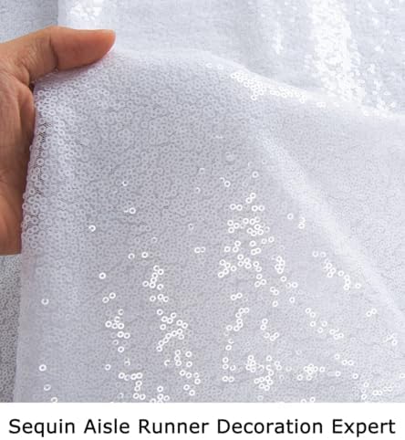 ShinyBeauty White Sequin Aisle Runner 10ftx4ft
