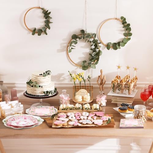 Tanlade 96 Pcs Pink Floral Plates Napkins Set for 24 Guests