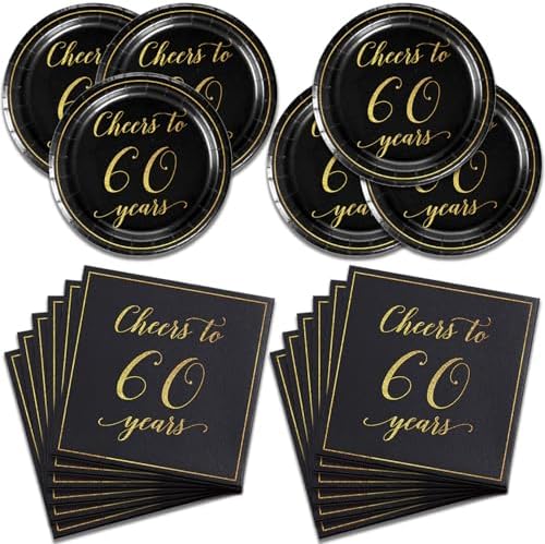 40Pcs 60th Birthday Decorations Plates Napkins Dinnerware Set