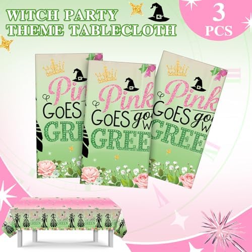 Booson 3Pcs Witch Party Tablecloth Pink Green Decorations