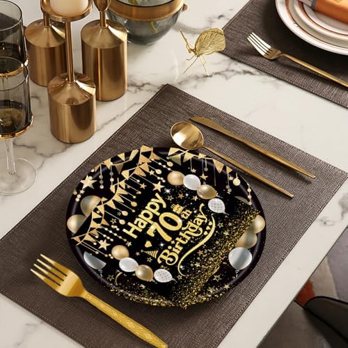 75pcs Black Gold Birthday Party Tableware Set for 25 Guests
