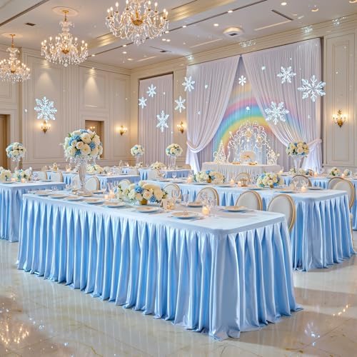 Glitter Blue Tablecloth 8ft Rectangle Table with Ruffles Skirt